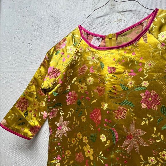 Vintage Cheongsam Qipao Floral Satin yellow Pink Dress size 10 - Picture 6 of 7